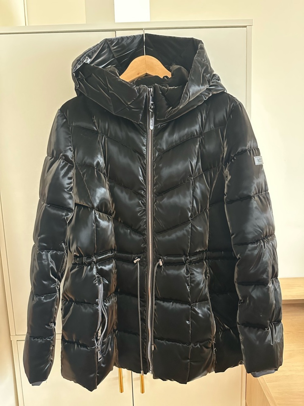 DKNY Black Hooded Puffer Jacket - Women
